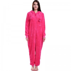 Дамски пижами с гореща роза Onesie с качулки с животински уши