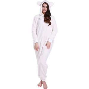 Дамски пижами с крем Onesie с качулки с животински уши