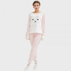 Дамски комплект котешка пижама с фланелено руно